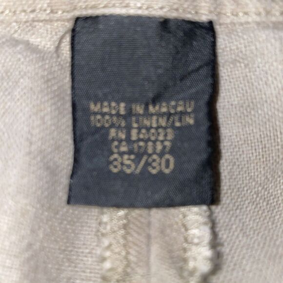 Banana Republic Smithfield Pants Mens 35x30 Beige Pleated Chino 100% Linen - Picture 10 of 10